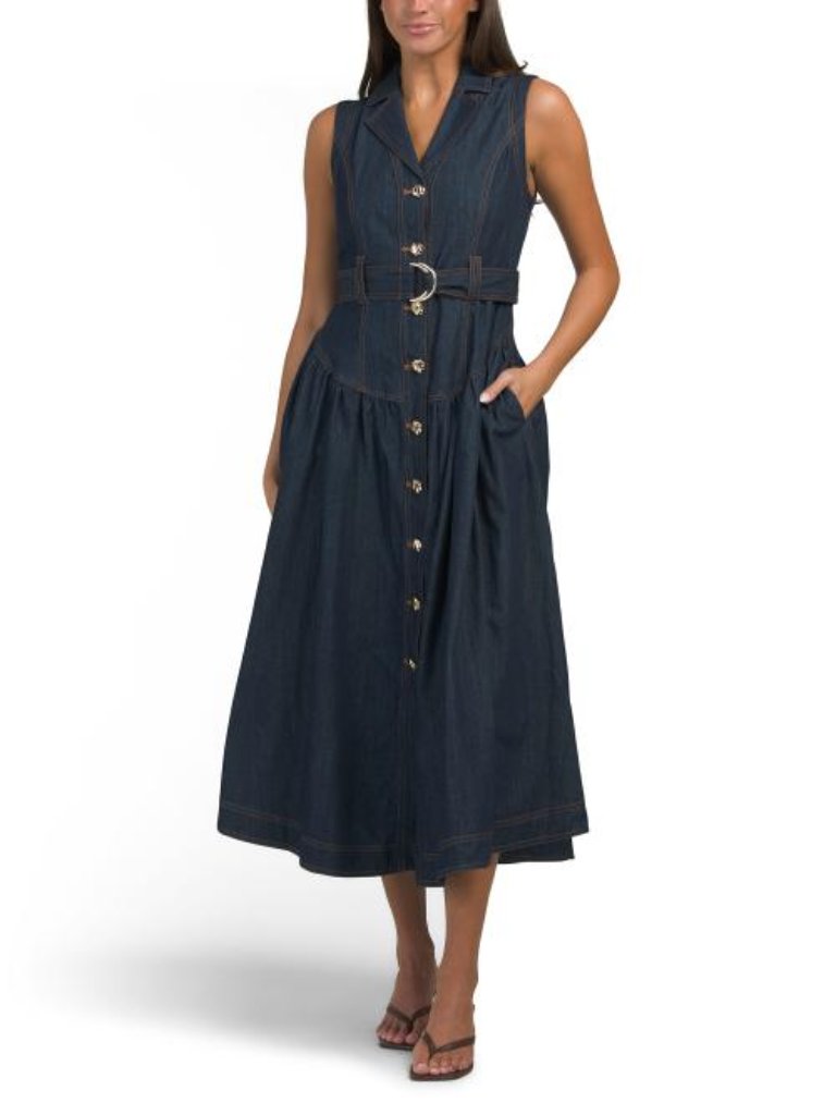 Zoe & Claire Sleeveless Dropped Waist Denim Dress